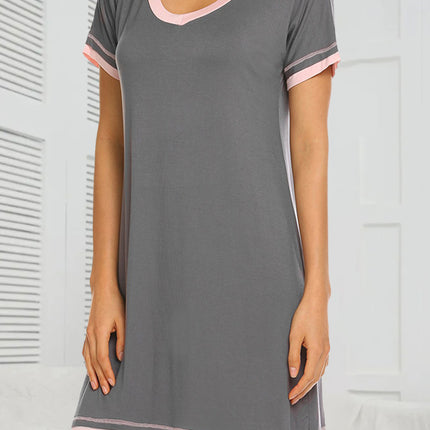 Contrast Trim Short Sleeve Lounge Dress - Image 8