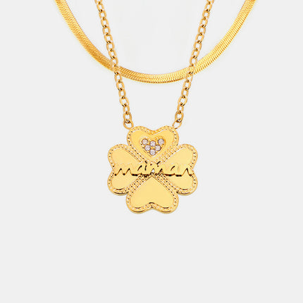 2 Piece 18K Gold-Plated Inlaid Zircon Lucky Clover Necklace - Image 3