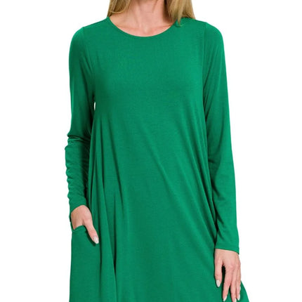 Zenana Long Sleeve Flare Dress With Pockets - Image 2