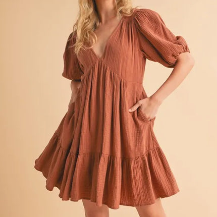 Aemi+Co Tied Back Ruffled Short Sleeve Mini Dress - Image 2