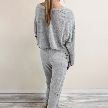 Star Print Long Sleeve Top and Pants Lounge Set - Image 2
