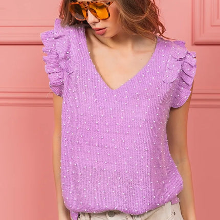 BiBi Layered Ruffle Swiss Dot Knit Top - Image 6