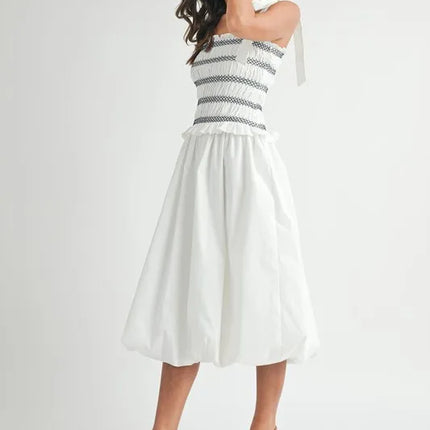 MABLE Smocked Bodice Bubble Midi Dress - Image 6