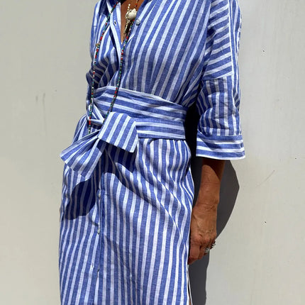 Tied Button Up Three-Quarter Sleeve Dress - Image 2