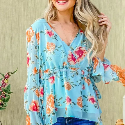 And The Why Floral Print Draw String Bell Sleeve Top - Image 9