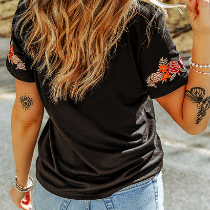Embroidered Round Neck Tee Shirt - Image 2