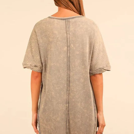 VERY J Plus Size Mineral Washed Ribbed Knit Mini Dress - Image 3