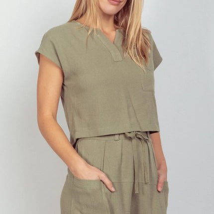 VERY J Woven Cropped Top & Waist Tie Shorts Set - Image 3