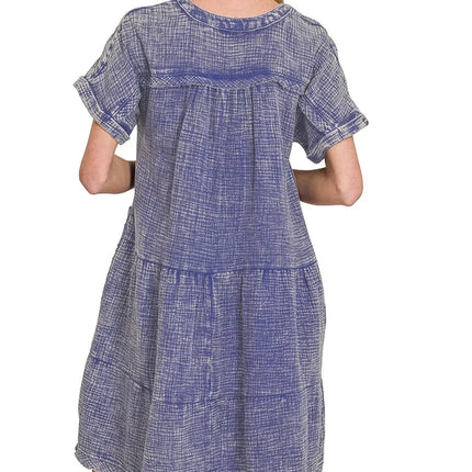 Zenana Washed Double Gauze Raw Edge V-neck Dress - Image 3