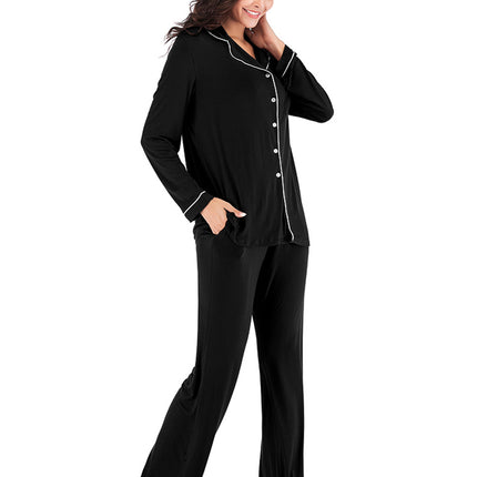 Collared Neck Long Sleeve Loungewear Set with Pockets - Image 14