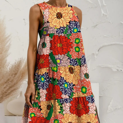 FAM-FAM Tiered Printed Round Neck Sleeveless Dress - Image 10