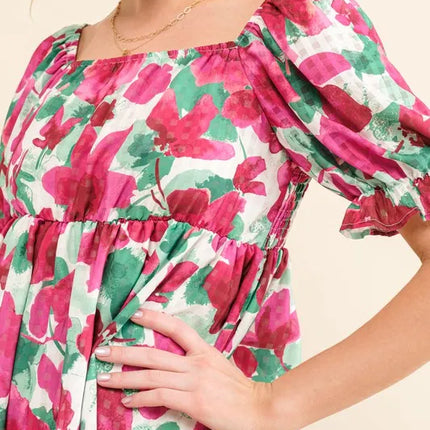 And The Why Smocked Floral Ruffle Short Sleeve Mini Dress - Image 7