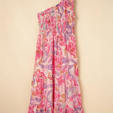 Floral Print Shirred One Shoulder Maxi Dress - Image 6