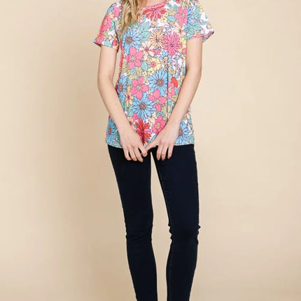 BOMBOM Floral Short Sleeve T-Shirt - Image 5
