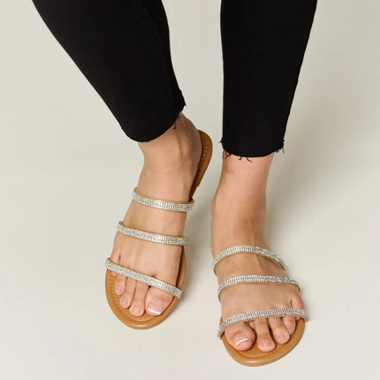 WILD DIVA Rhinestone Three-Strap Flat Sandals - Image 1