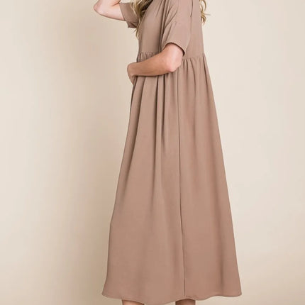 BOMBOM Round Neck Ruched Midi Dress - Image 3