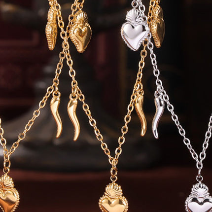 Stainless Steel Heart Charm Bracelet and Necklace Set - Image 3