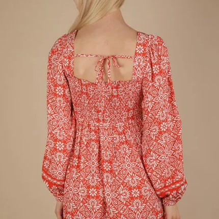 VERY J Printed Smocked Chest Boho Mini Dress - Image 4