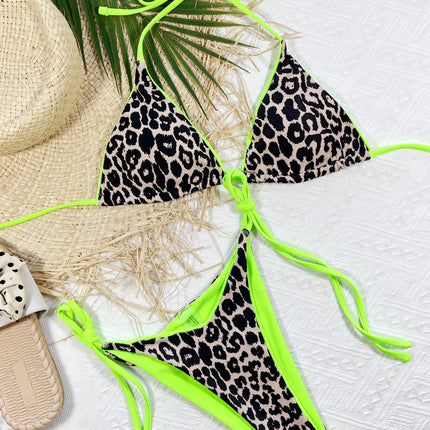 Leopard Print Halter Neck Tie Side Bikini Set - Image 8