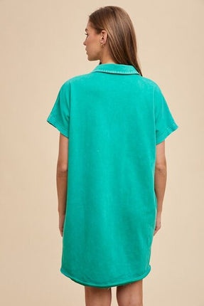 Annie Wear Mineral Washed Johnny Collar Short Sleeve Dress - Image 3