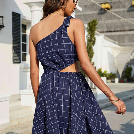 Grid One-Shoulder Tied Cutout Dress - Image 2
