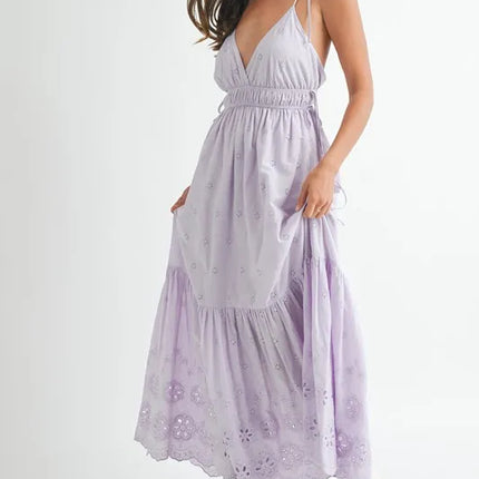 MABLE Eyelet Lace Maxi Dress With Side Strap Details - Image 6
