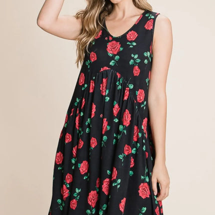 BOMBOM Floral Ruched Tank Dress - Image 3