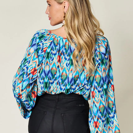 Double Take Full Size Printed Balloon Sleeve Blouse - Image 4
