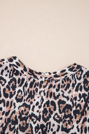 Leopard Round Neck Short Sleeve Mini Dress - Image 10