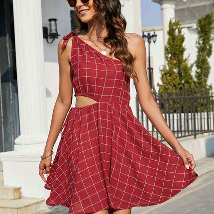 Grid One-Shoulder Tied Cutout Dress - Image 9
