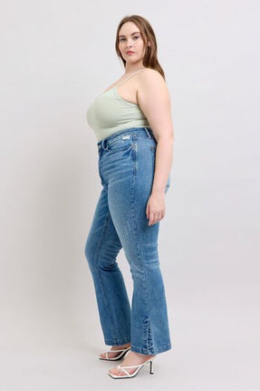 Judy Blue HW Tummy Control Vintage Wash Side Slit Slim Boot Jeans - Image 17