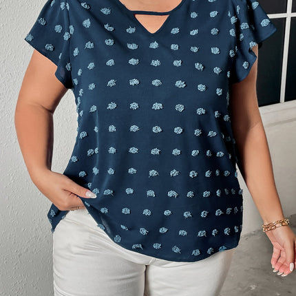 Honey Plus Size Swiss Dot V-Neck Flutter Sleeve Tee - Image 1