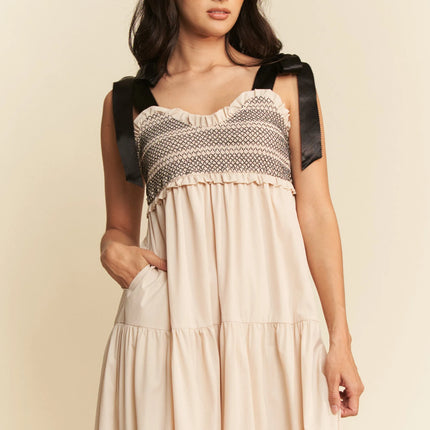 Davi & Dani Multi Contrast Smocked Bodice Straps Maxi Dress - Image 5