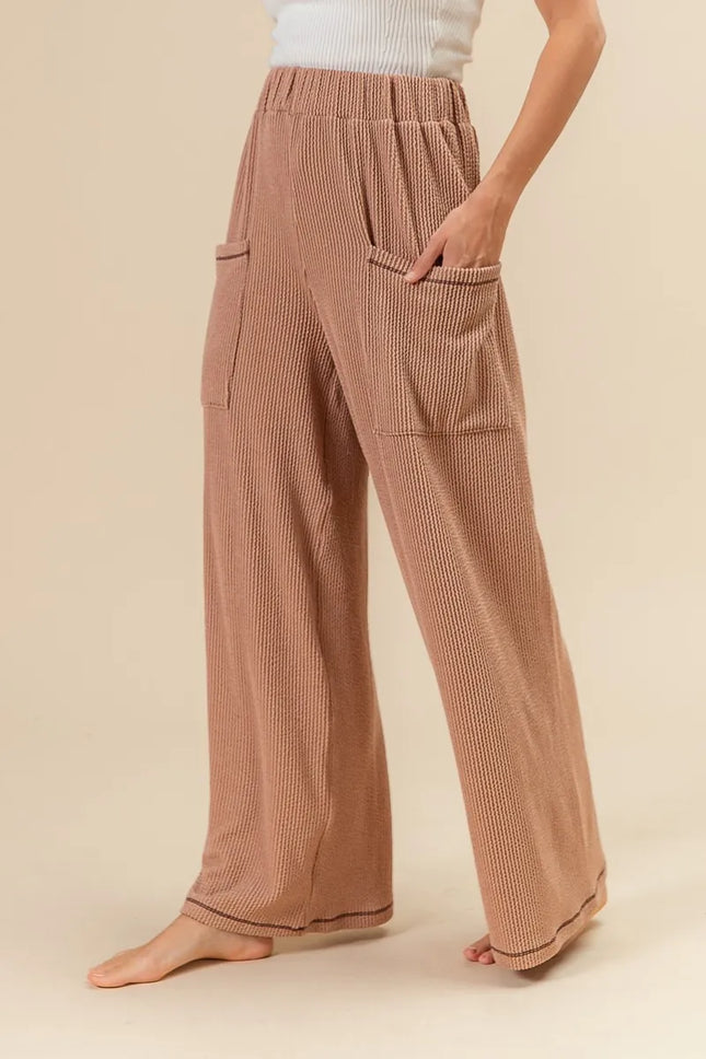 BiBi 2tone Cord Rib Waist Band Side Pocket Pants