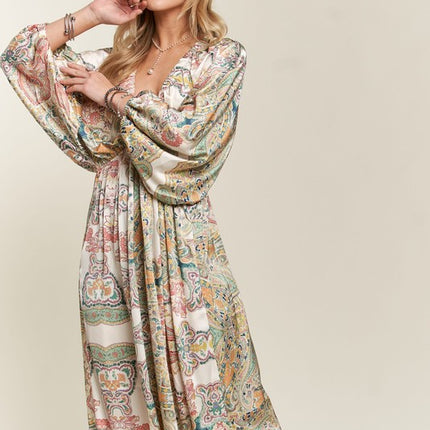 ADORA Printed V-Neck Batwing Sleeve Dress - Image 3