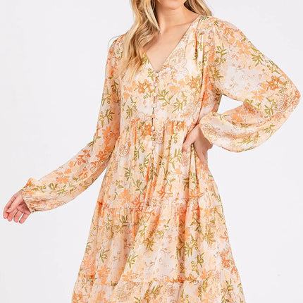 Mittoshop Floral Chiffon Babydoll Long Sleeve Mini Dress - Image 5