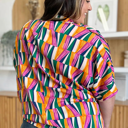 Double Take Full Size Geometric Notched Dolman Sleeve Top - Image 11