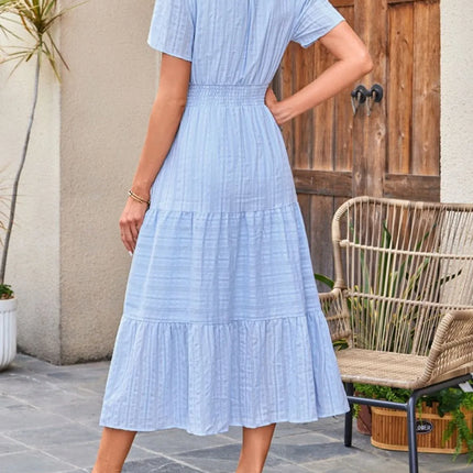 Tiered Notched Short Sleeve Dress - Image 6