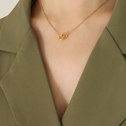 18K Gold-Plated Titanium Steel Hoop Pendant Necklace - Image 2