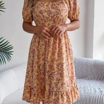 Ruffled Hem Floral Puff Sleeve Dress - Image 24