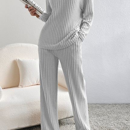 Ribbed V-Neck Top and Pants Lounge Set - Image 9