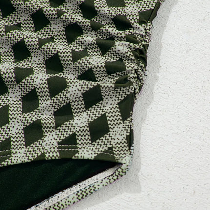 Dotted Mesh Plaid Patchwork High Waisted Swim Set - Image 11