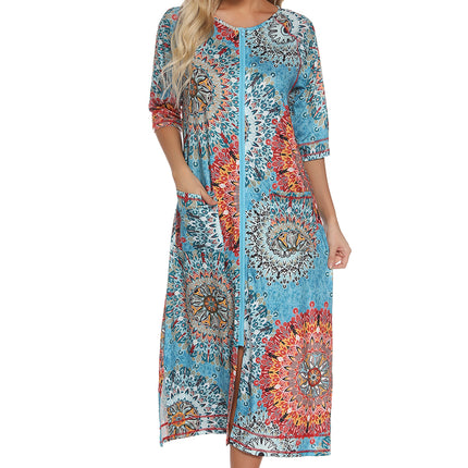 Printed Slit Night Dress with Pockets - Image 9