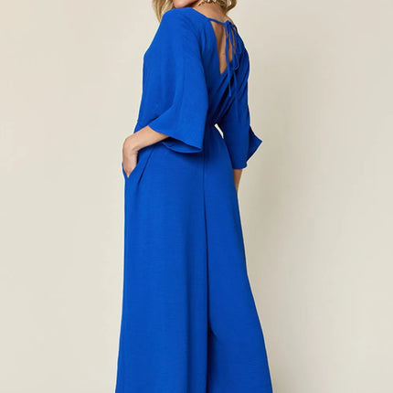 Double Take Full Size Surplice Wide Leg Jumpsuit with Pockets - Image 3