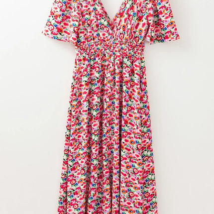 Floral Half Sleeve Deep V Neck Cutout Back Maxi Dress - Image 7