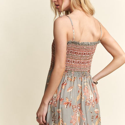 ADORA Smocked Printed Square Neck Tie Shoulder Cami Dress - Image 6