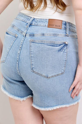 Judy Blue Full Size Tummy Control Raw Hem Denim Shorts Plus Size - Image 11
