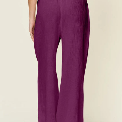 Double Take Full Size Texture Drawstring Wide Leg Pants - Image 24