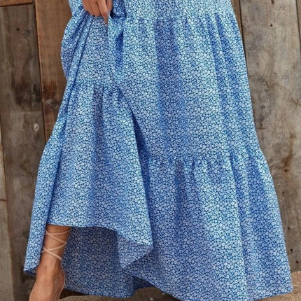 Printed V-Neck Ruffled Cap Sleeve Maxi Dress - Image 2