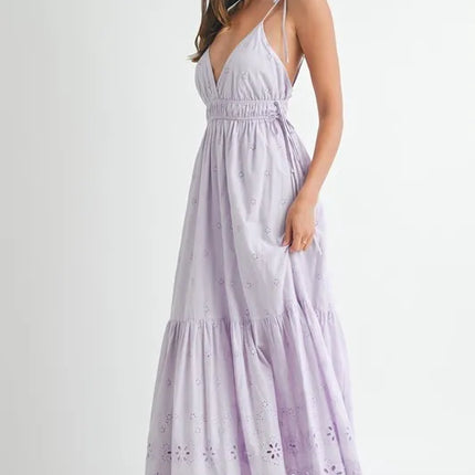 MABLE Eyelet Lace Maxi Dress With Side Strap Details - Image 5
